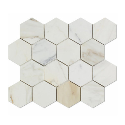 Calacatta Gold 3" X 3" Hexagon Marble Look Floor And Wall Mosaic