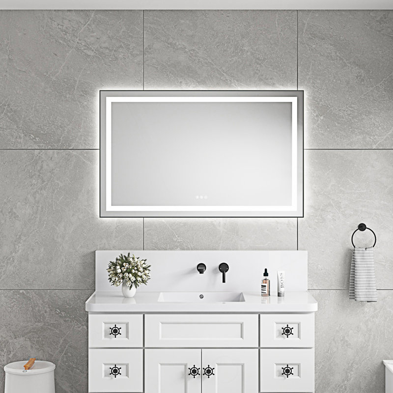 Miroir de salle de bain 48 po x 30 po à DEL avec façade et rétroéclairage, miroir de meuble-lavabo mural