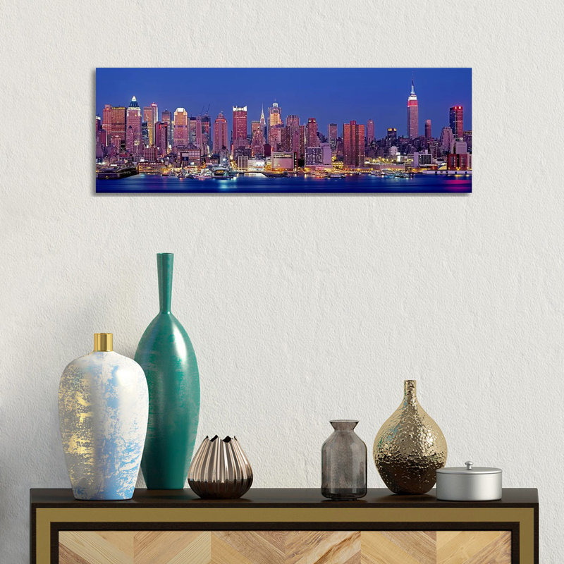 USA, New York, New York City, West Side, Skyscrapers In A City During Dusk - Wrapped Canvas Panoramic Print