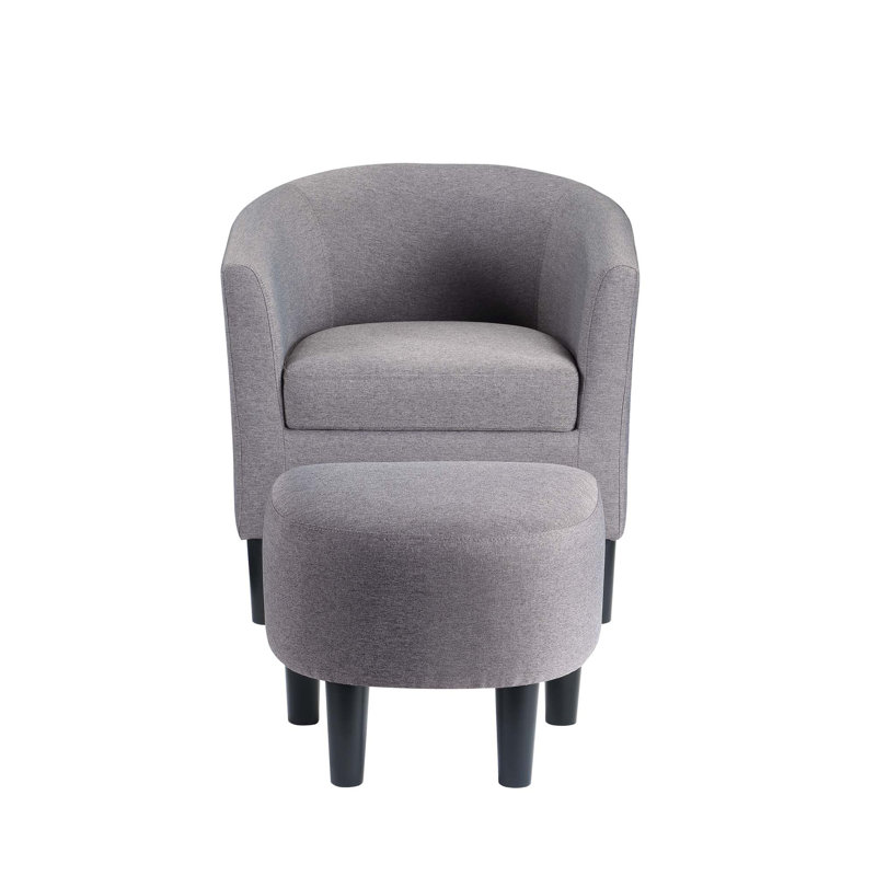 Fauteuil demi-tonneau avec repose-pieds Anges, Tissu gris ciment