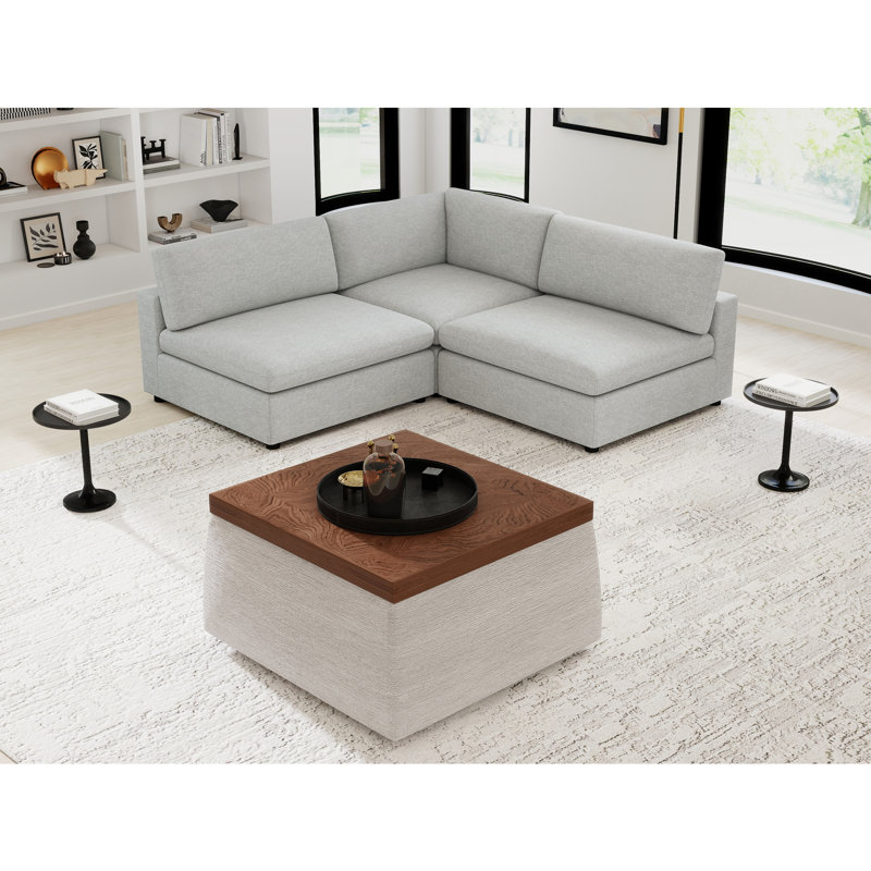 3-Piece Modern Minimalist Soft-Upholstered Sectional With Pillow Back