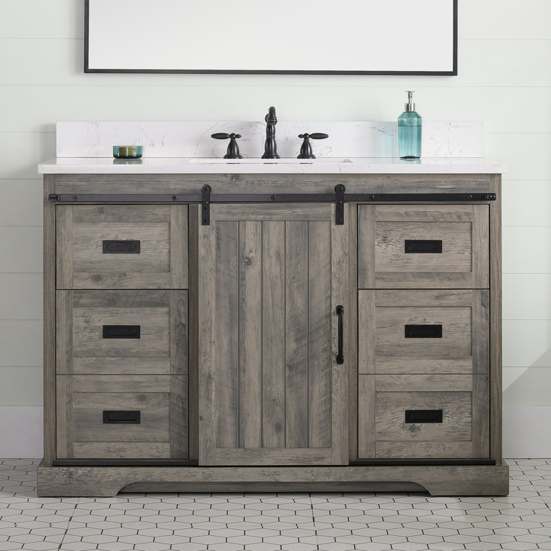 Cayden 48'' Single Bathroom Vanity with Top, Carrara White, Weathered Gray