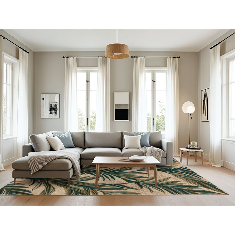 Tapis botanique brun lavable à la machine, Rectangulaire 8 pi x 10 pi
