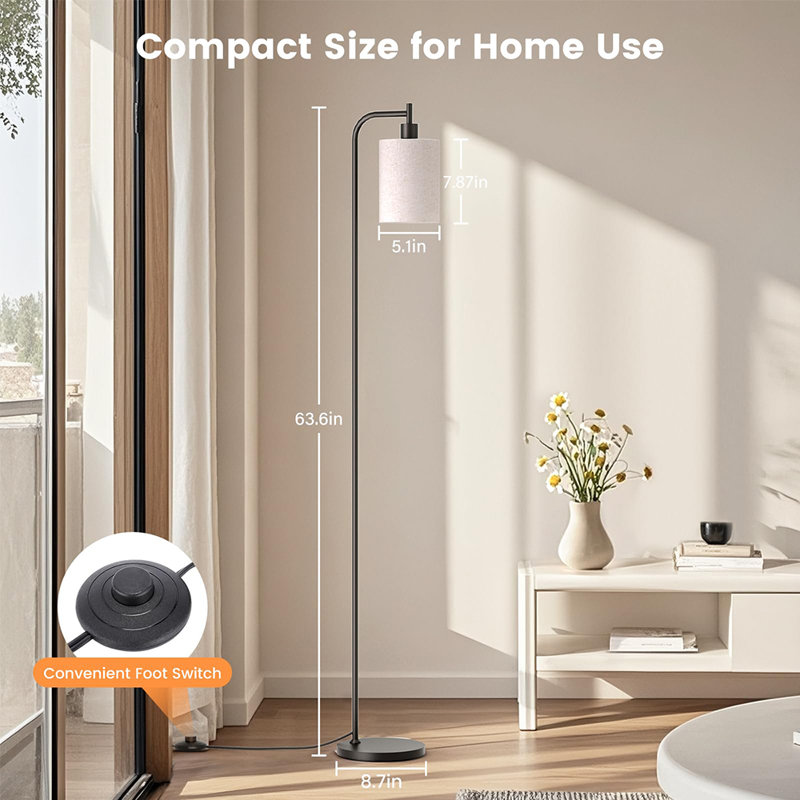 Dimmable LED Floor Lamp with Linen Shade & Remote Control, 3 Color Temperatures Modern Standing Lamp for Living Room Bedroom Office, 9W LED Bulb Included