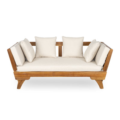 Lifesky Convertible Outdoor Daybed Sofa: 3-seat Sofa To 82\"l Daybed - Foldable Arms For Compact Patios & Balconies - Solid Acacia Wood Frame & Water-resistant Cushions