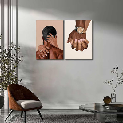 2 pièces d'art mural afro-noir sur toile, femmes afro-américaines, hommes, amour noir, décoration murale, affiche de fille noire, œuvre d'art pour chambre à coucher, salon, salle de bain, bureau, décoration de la maison