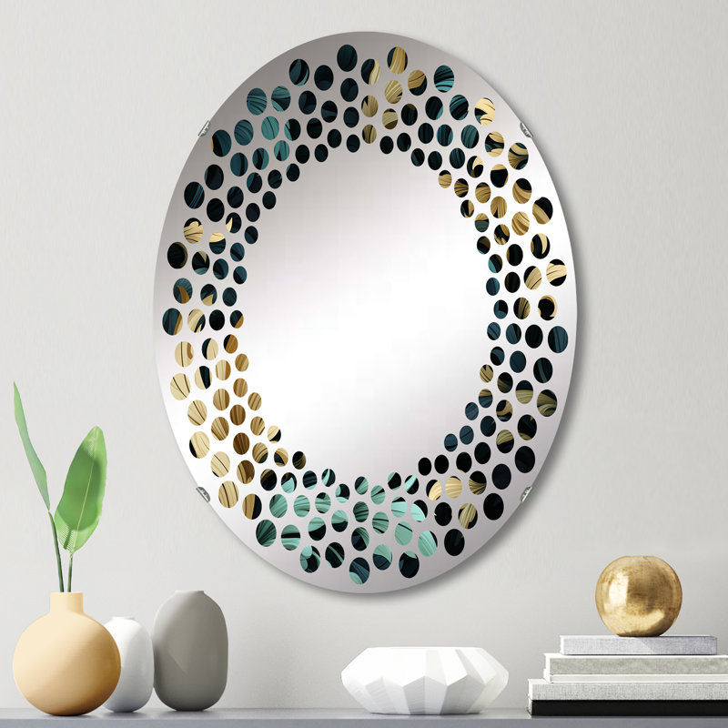 Miroir mural à pois damassé noir et doré, L 20 po x H 30 po