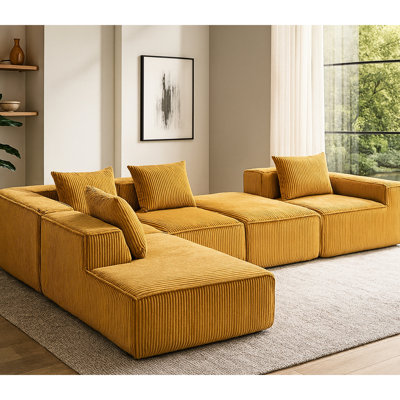 Multipersonnel modulaire 33005 5 avec revêtement en velours côtelé orange, sièges, mousse souple, sans assemblage 5, rembourrage en mousse, comprimé sous vide,