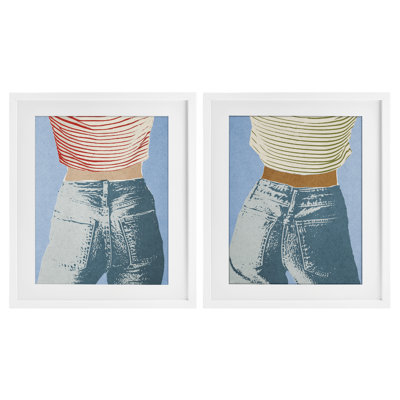 Favorite Jeans with Striped Shirt 2pc Framed Print Under Glass Set, design by Victoria Barnes