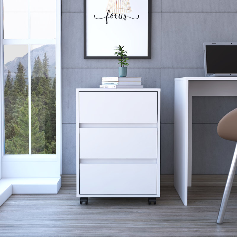 Artemisa 26-inch Tall 3 Drawer Filing Cabinet with 4 Caster Wheels and Superior Top, White