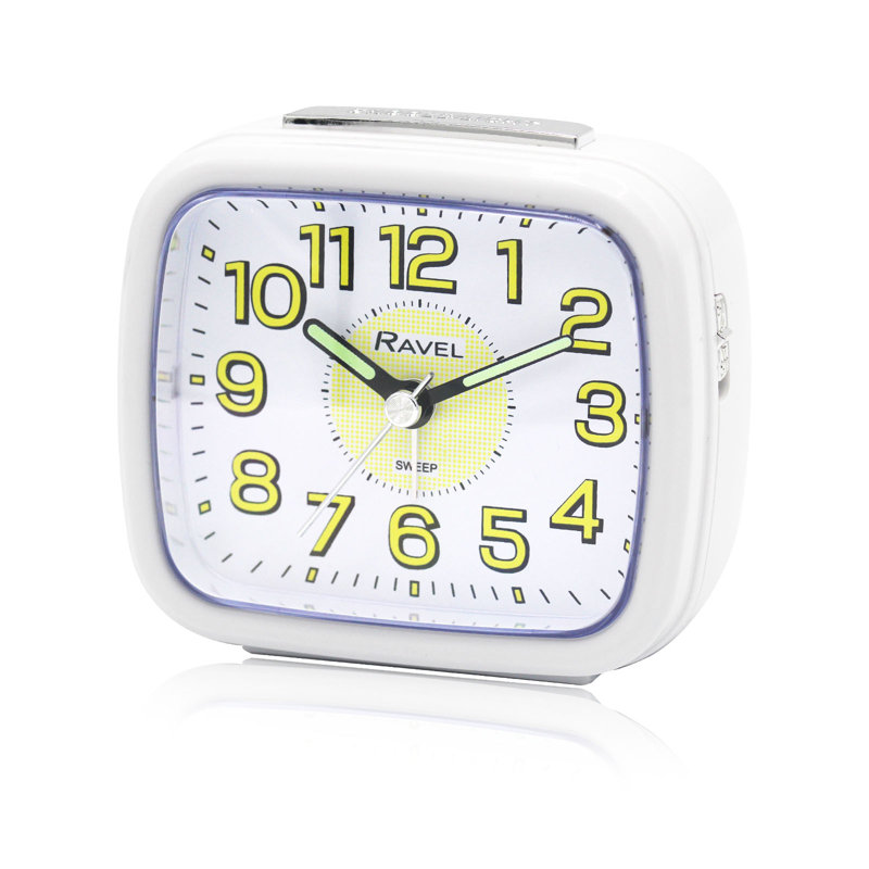 Analogue Quartz Movement / Crystal Alarm Tabletop Clock, White