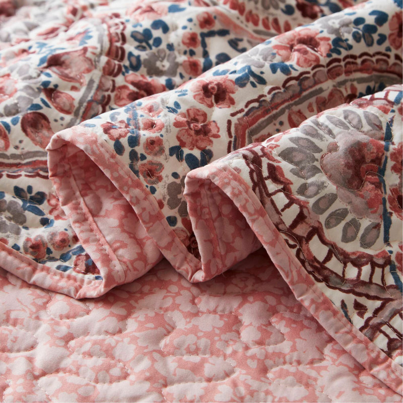 Courtepointe réversible 3 pièces Boho, King Quilt + 2 Shams