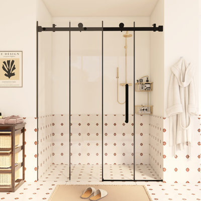 Frameless Single Sliding Shower Door With Tempered Glass