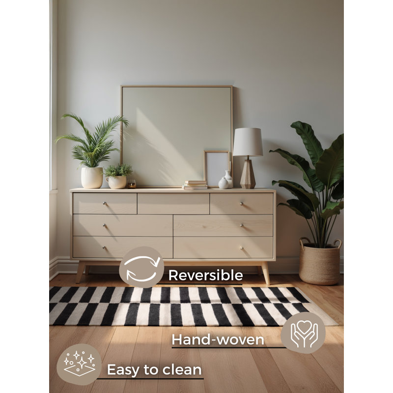 Donna Wool Rug by Hanse Home - Natural Living Room Rug, Handwoven & Eco-Friendly, Geometric Stripe Design for Living Room, Bedroom, Hallway