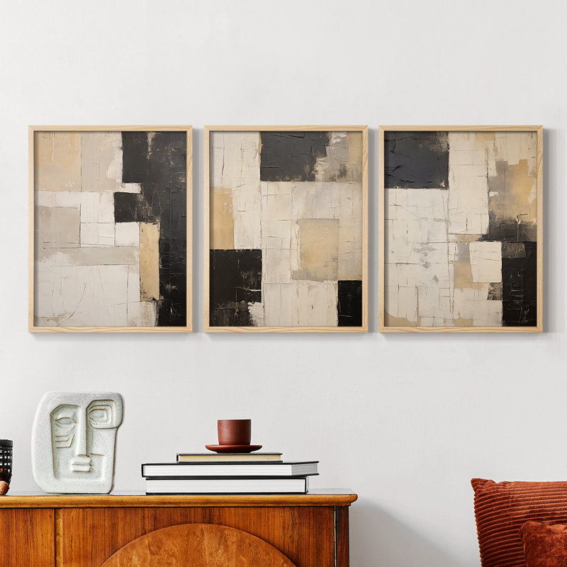 Abstract  Series  CLXV  -Set Of 3 Framed Giclee Prints -Ready to Hang, Natural Framed, 10" H x 8" W