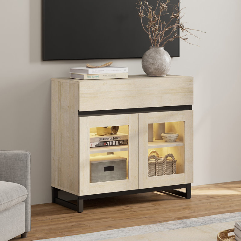 Modern TV Stand With Glass Doors For 40 Inch Tvs, Entertainment Center Console With Drawer And Metal Base For Living Room, Bedroom