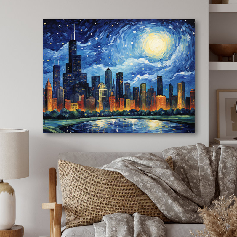 Chicago The Starry Night - Chicago, reproduction sur métal, H 30 po x l 40 po