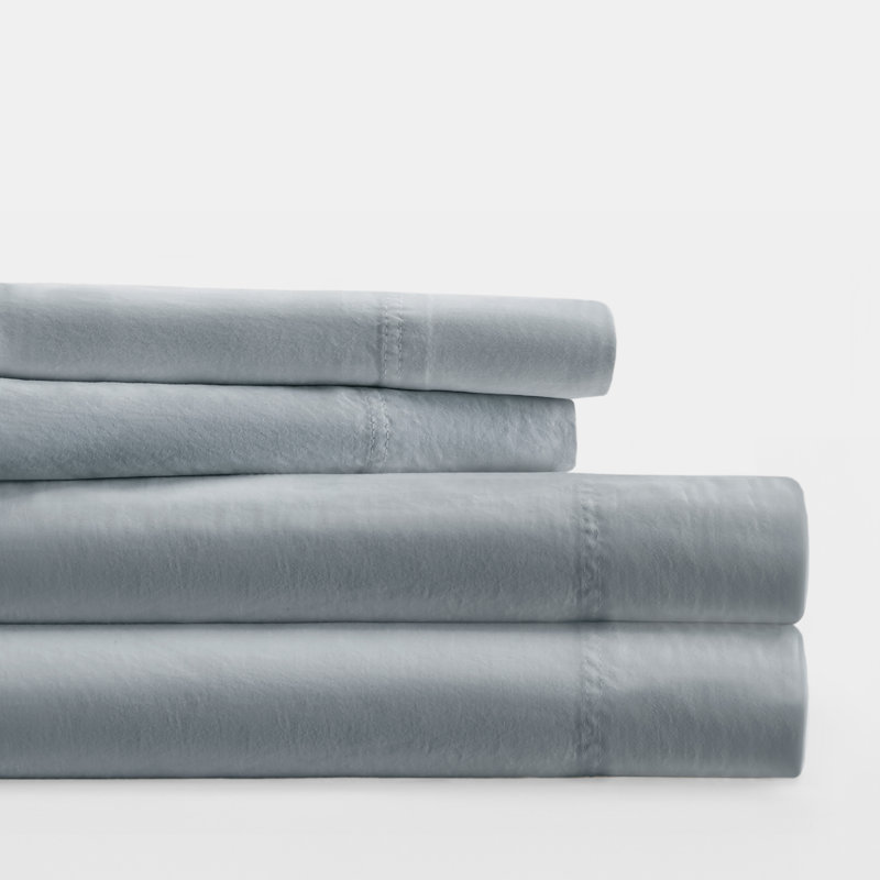 Sateen Long-Staple Cotton Deep Pocket Sheet Set, Blue, Full Sheet Set with 2 Pillowcase
