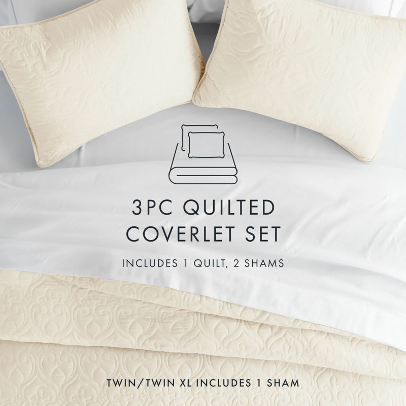 Ivory King Microfiber Quilt Set with Pillow Shams