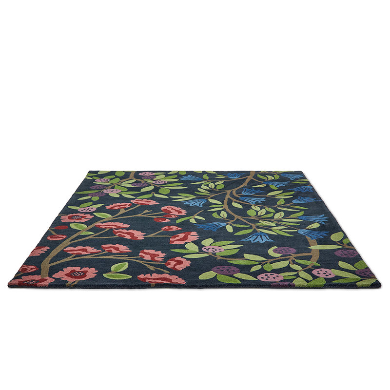 Indigo Blue Floral Hand Tufted Wool Rug