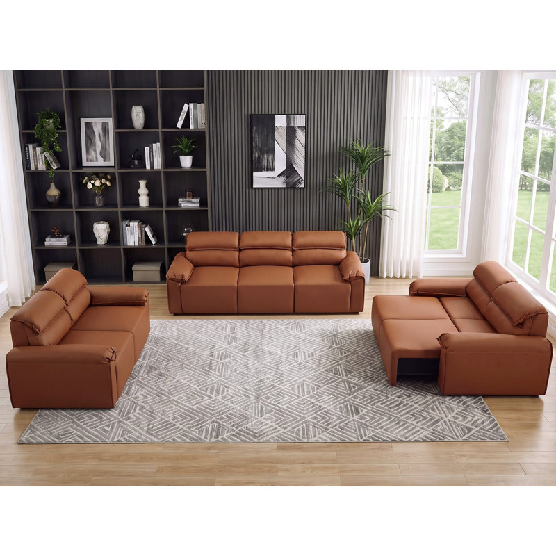 Living Room Set, 3 Pieces: 2 Loveseats, Sofa, Similicuir brun