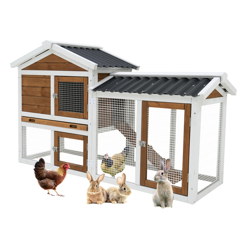 Cage à lapin imperméable en bois 58 "avec escaliers et plateau de nettoyage pour petits animaux 58"
