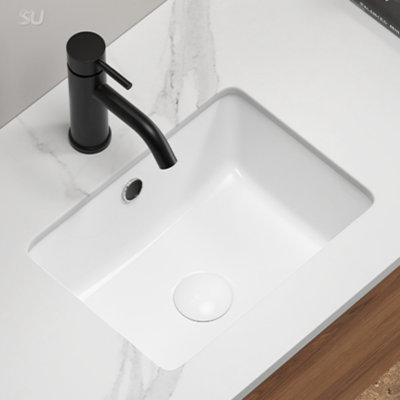 Undermount Bathroom Sink White Rectangle Porcelain Ceramic With Overflow, Deep Basin For Modern And Traditional Settings