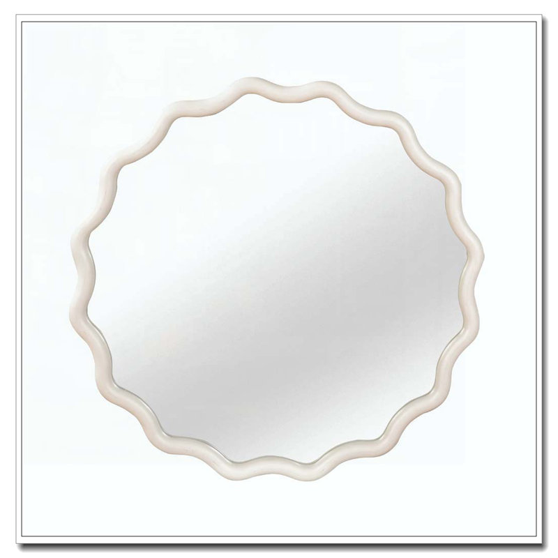Miroir décoratif rond en bois massif Wavy, H 36 po x l 36 po, Blanc