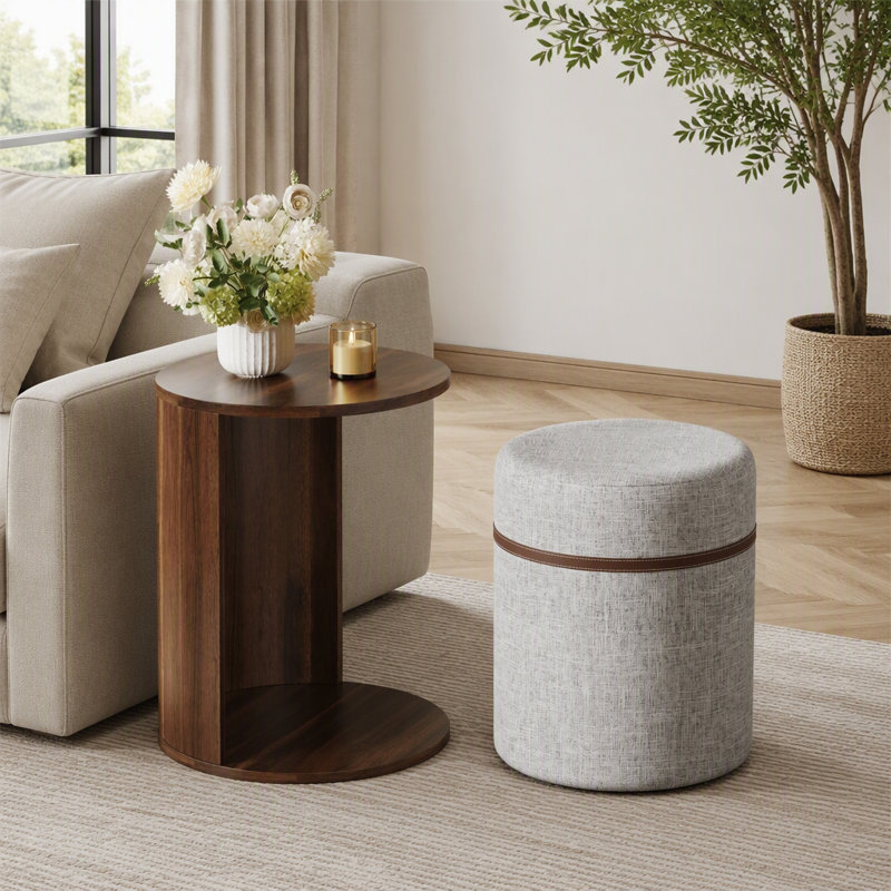 Table d'appoint extensible en forme de U, avec un système de poussée-traction flexible, idéale pour une utilisation à côté des canapés du salon, répondant à divers besoins d'aménagement de l'espace.