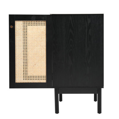 Meuble-lavabo de 30 po avec lavabo en céramique et portes en rotin tissé à la main à fermeture en douceur