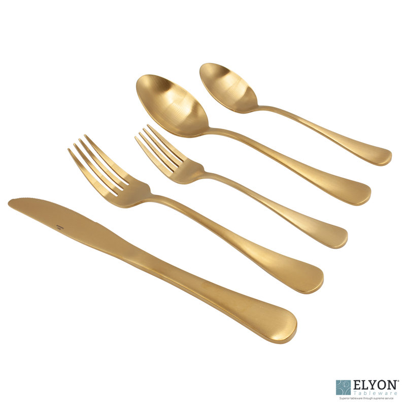 Luly Matte 60-Piece Coloured Flatware Set Stainless Steel Service for 12, Gold