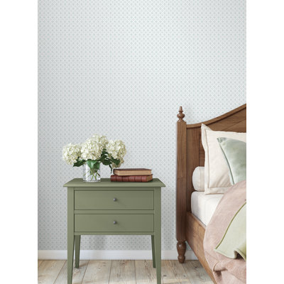Priti Light Blue Floral Grid Wallpaper