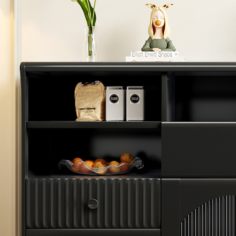 Buffet noir massif + bois manufacturé + verre