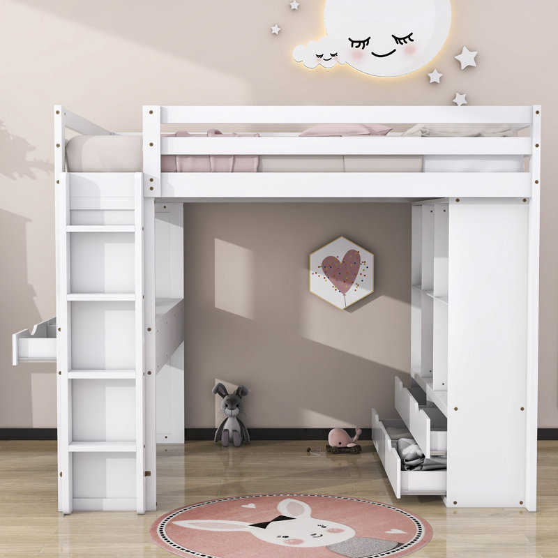 Lit mezzanine avec tiroirs Jaycian Kids, Complète, Blanc