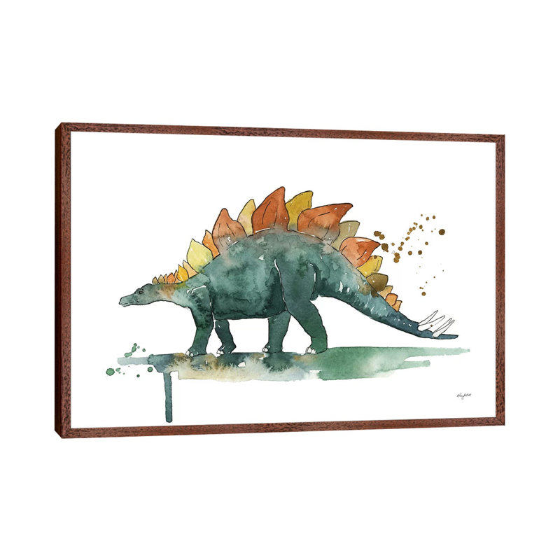 Stegosaurus 1 Piece Painting on Canvas, 45.72cm H x 66.04cm W x 3.81cm D, Classic Brown Wood Framed