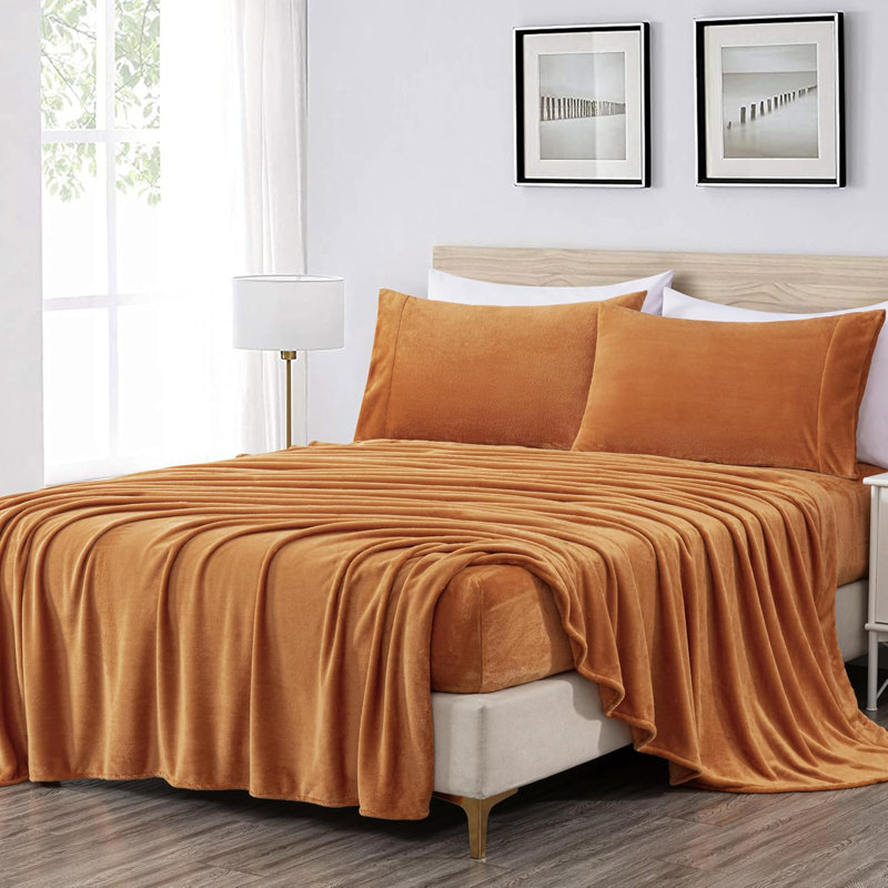 Full Size Marigold Microplush Fleece Bed Sheet Set