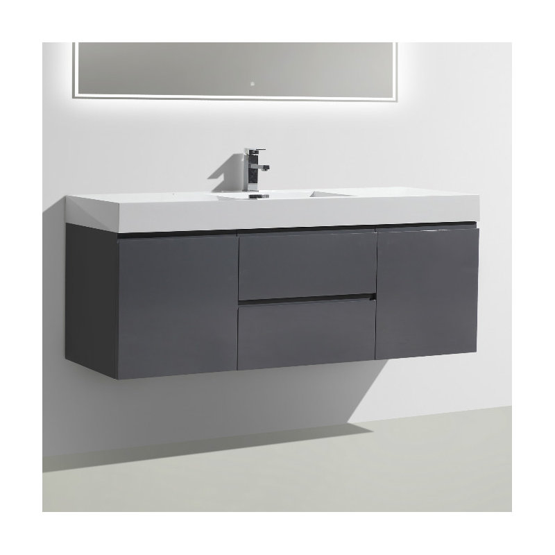 Ensemble de meuble-lavabo simple 59 po Leni, Gris à haute brillance