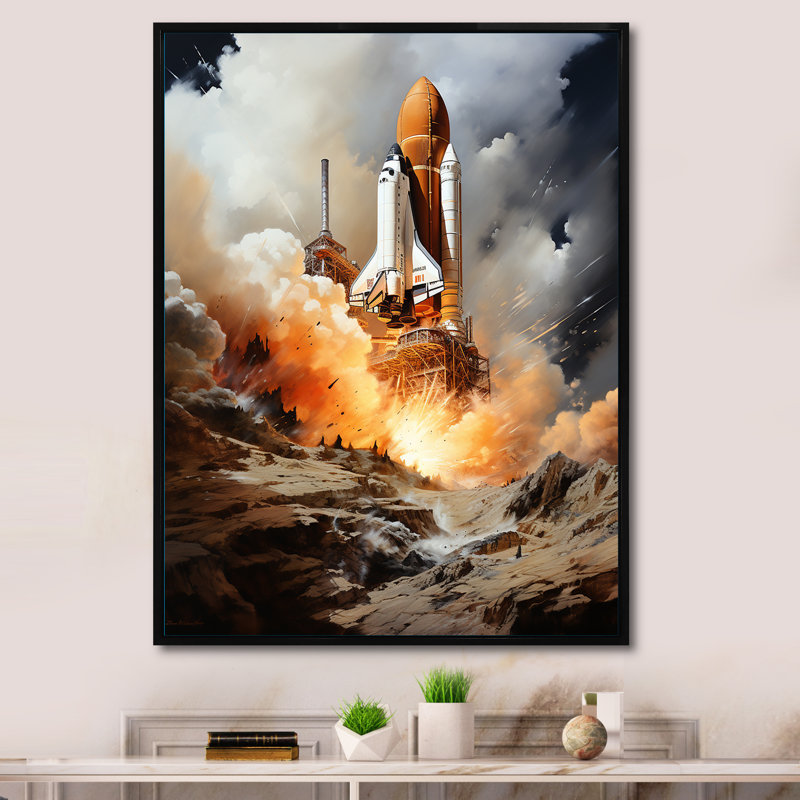 Velvain " Space Shuttle Payload Deployment II ", 40" H x 30" W x 1.5" D, Black Floater Framed