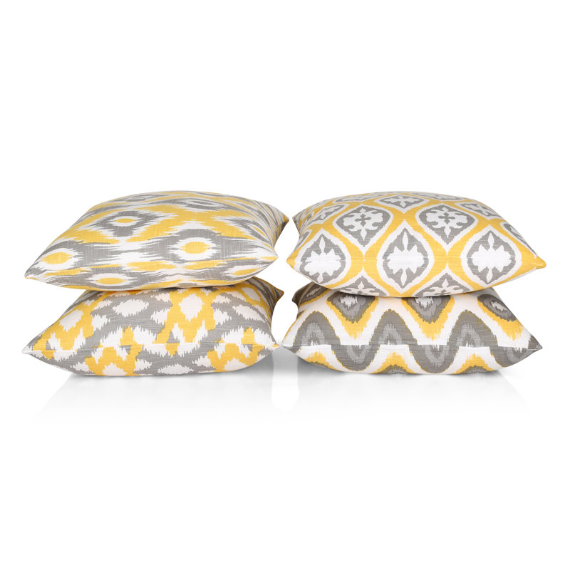 Loyd Ikat Square Throw Cushion Cover, Yellow