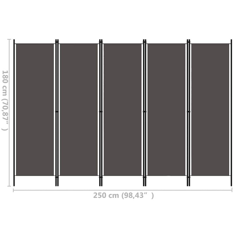 vidaXL 5-Panel Room Divider Anthracite 98.4"x70.9, Anthracite, 5, 70.87" H x 98.43" W x 1.6" D
