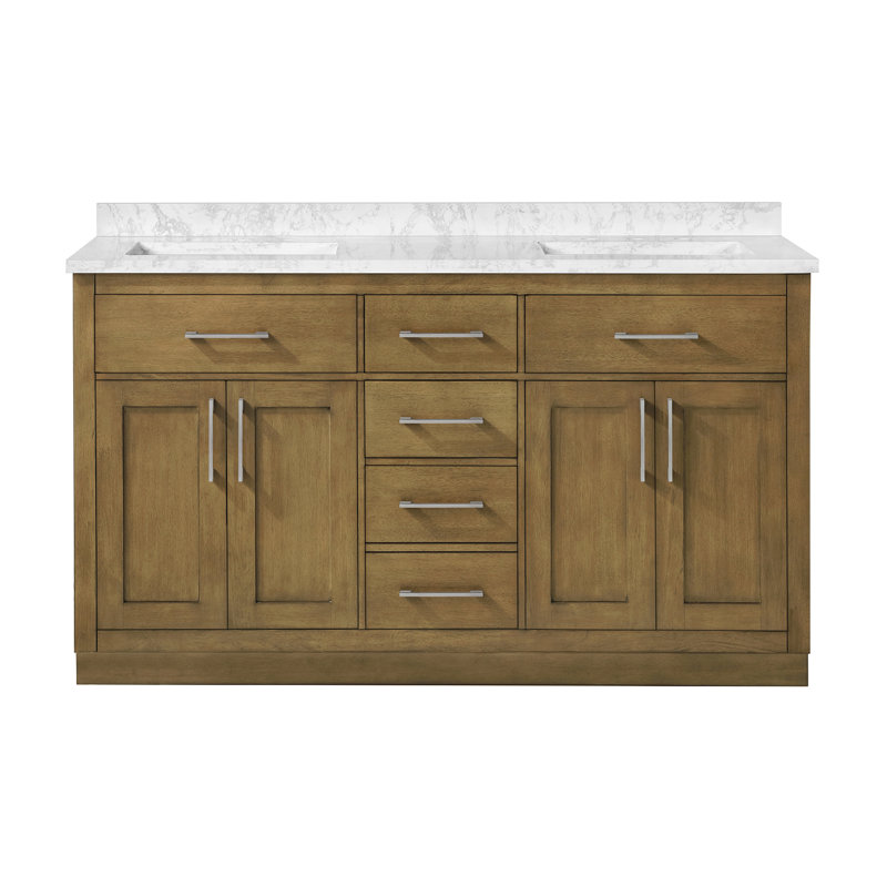 OVE Decors Athea 60 in. W Bath Vanity with Premium Countertop and Power Bar, Brown