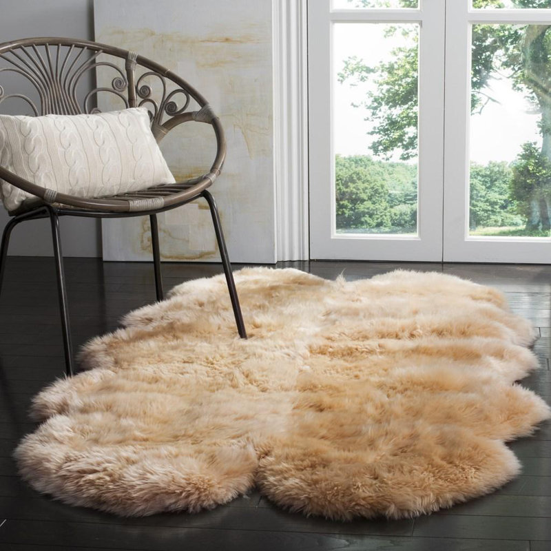 Solid Colour Sheepskin Area Rug, Rectangle 109 x 180 cm