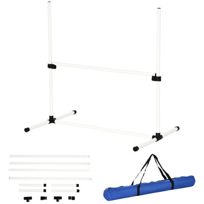 4 Piece Dog Agility By - Adjustable Jump Bars, Carry Bag, Works On Various Ground Conditions, White Training Gear With Bars & Portable For Mobility