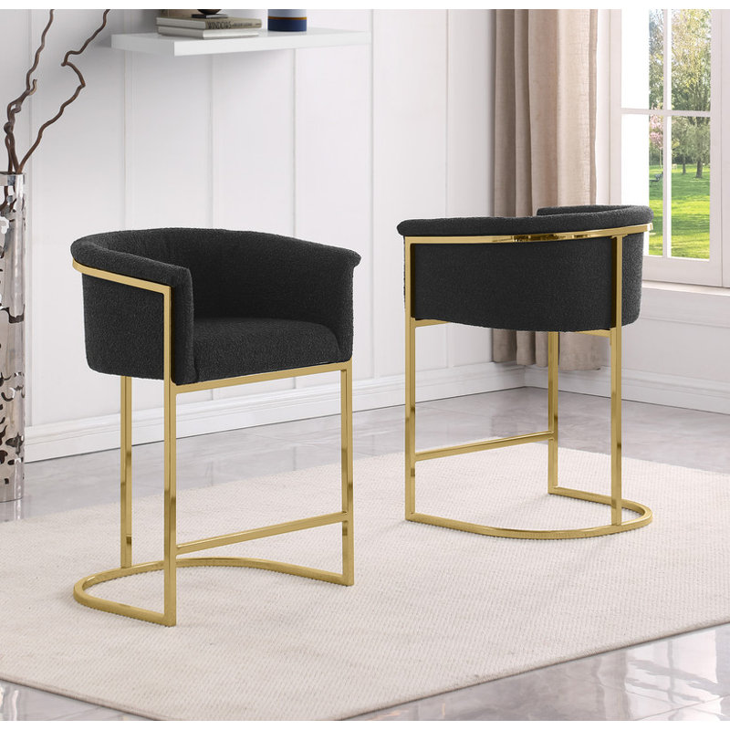 Barstool & Counterheight Chairs with Boucle Fabric Upholstery and Chrome Base, Gold, Bar Stool (30" Seat Height), Black