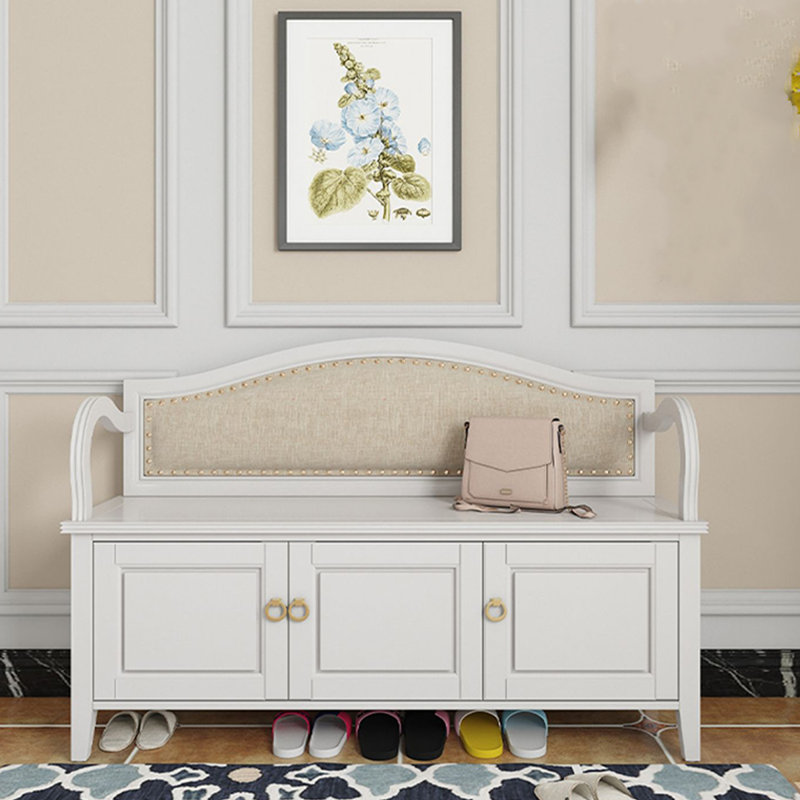 Banc de rangement rembourré pour chaussures, Blanc / Beige