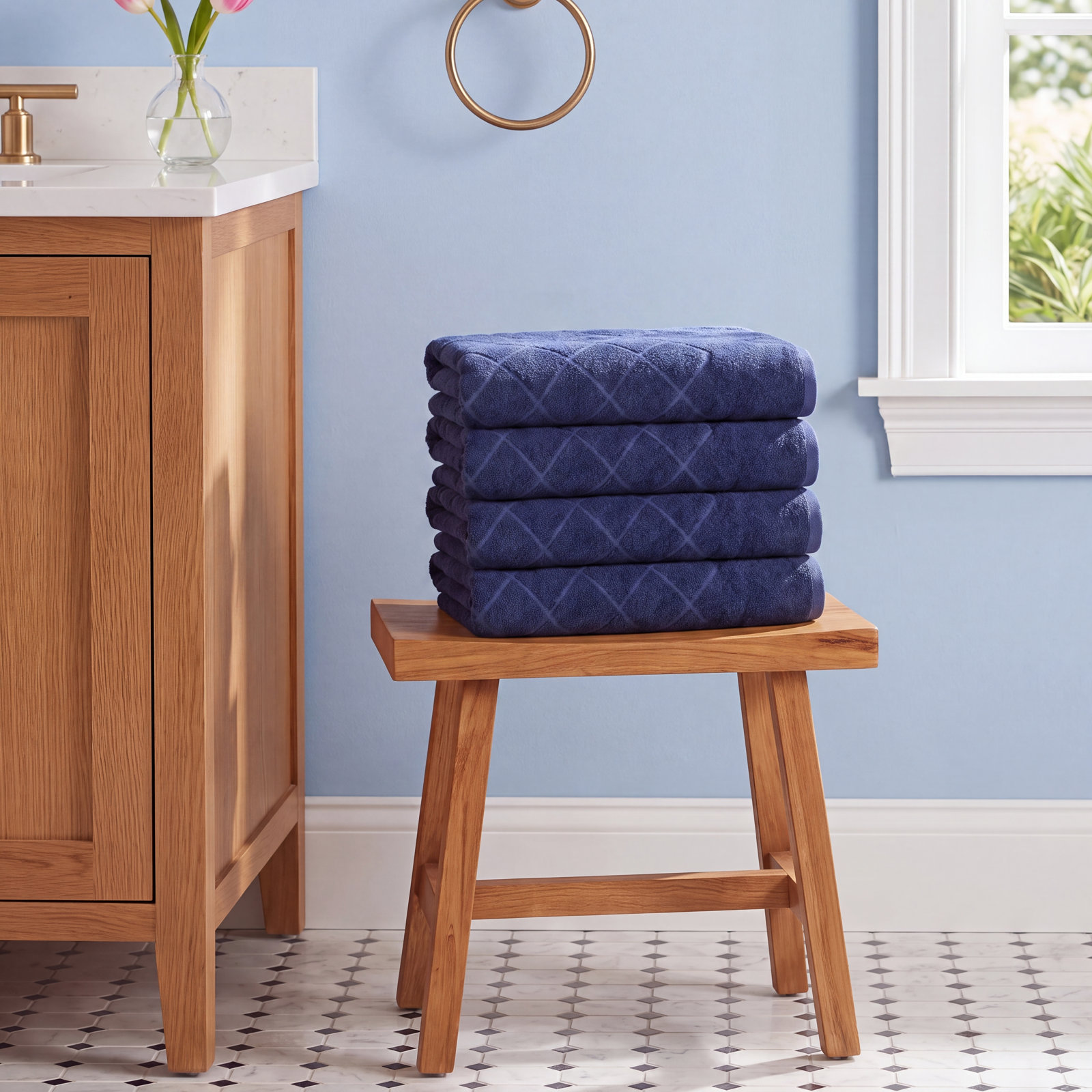 Turkish Cotton Bath Towel Set, Navy