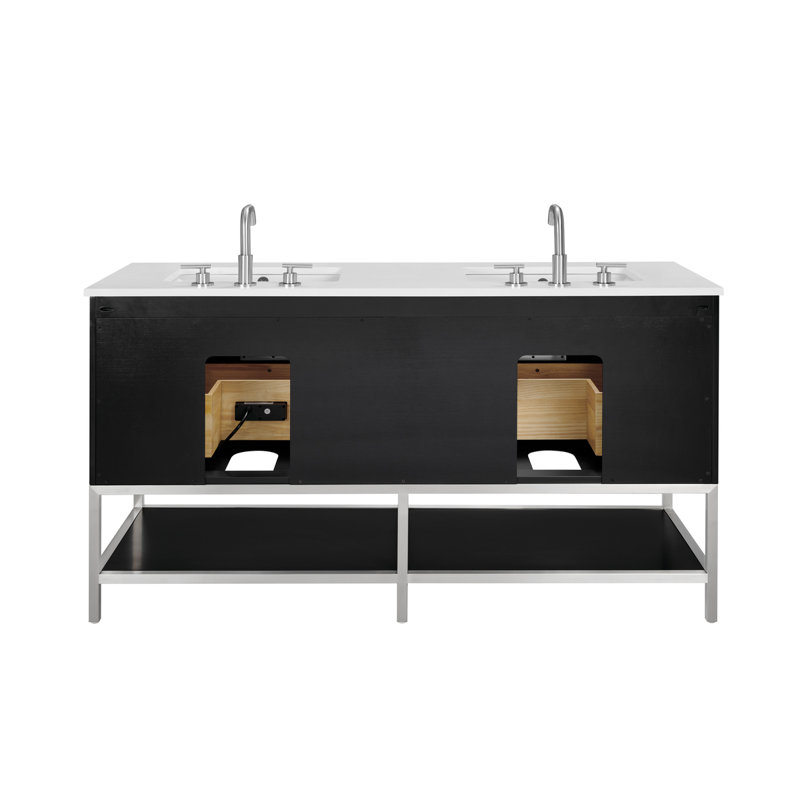 Diamond 60'' W Double Vanity, White Quartz, Charcoal Black, Brushed Nickel