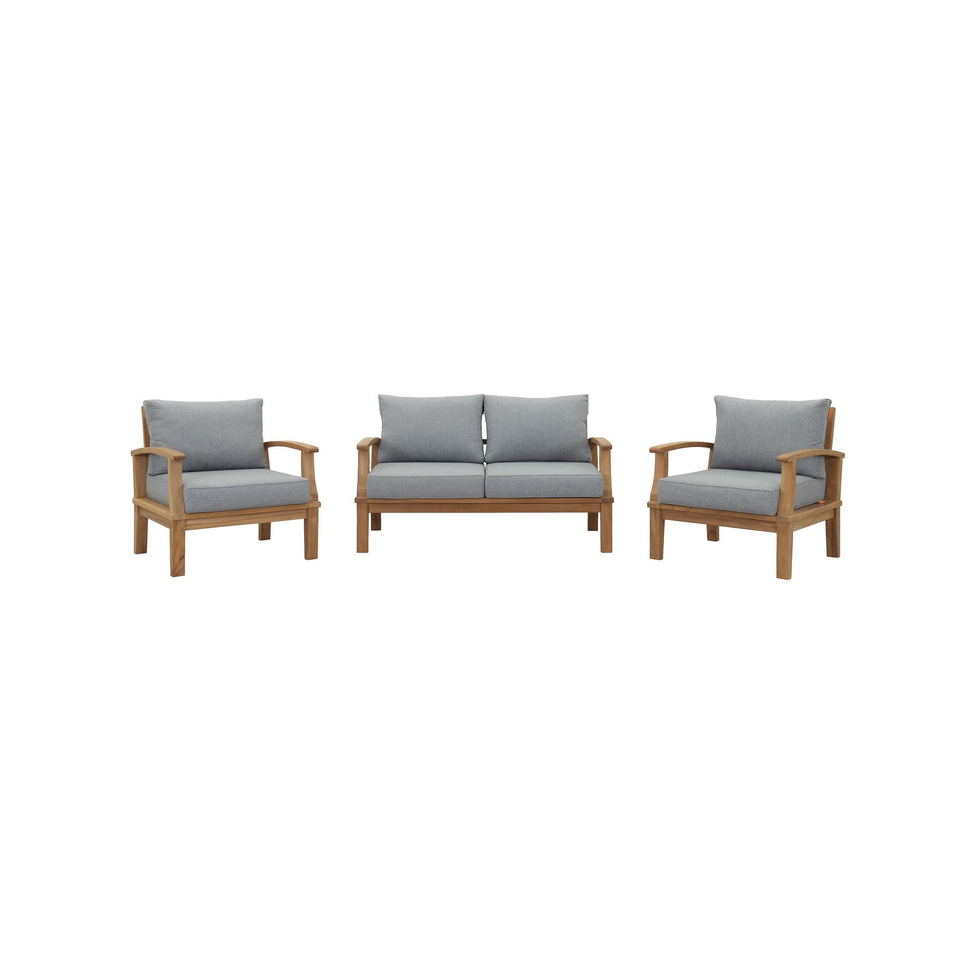 Marina 3-piece Outdoor Patio Teak Sofa Set, Gray