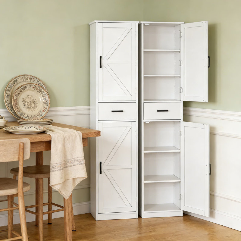 Armoire de rangement haute et étroite avec 3 portes et 1 tiroir, organisateur de garde-manger réglable pour cuisine, salle de bain, salon et entrée