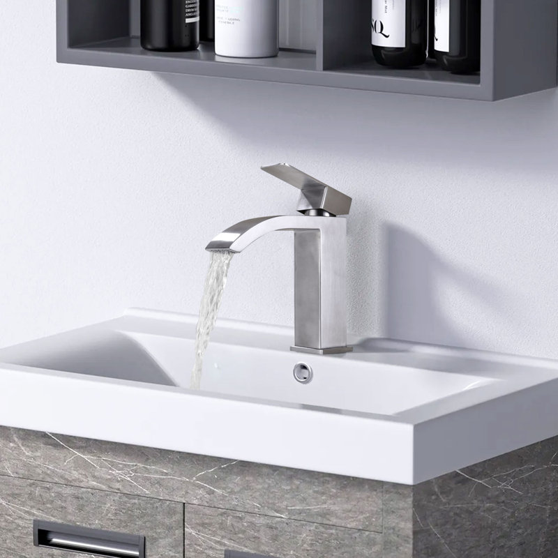 Bathroom Faucets Waterfall Bathroom Sink Faucet Modern Single Handle Pop-up Drain, Brushed Nickel